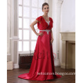 2015 red long evening dress chiffon and satin fabric for fat women